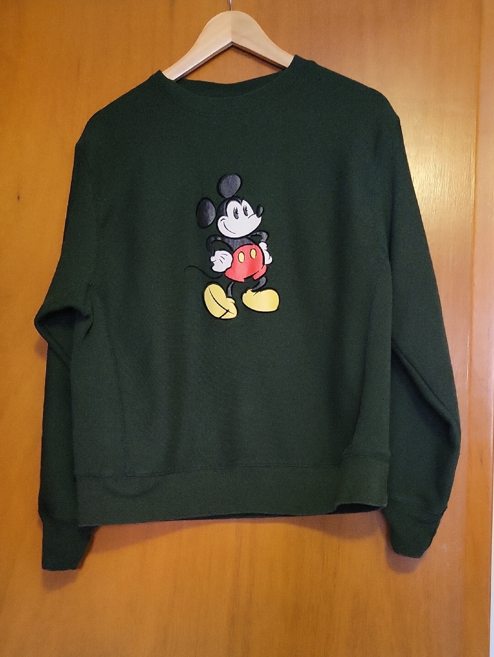 Disney Dark Green Crewneck with Classic Mickey Graphic Large